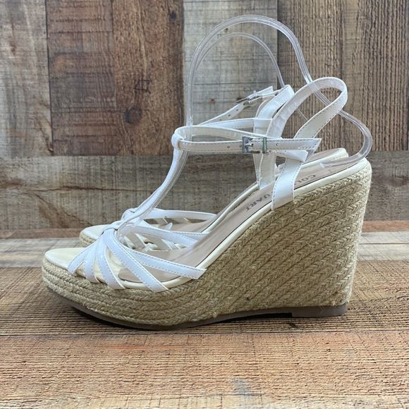 Colin Stuart White Strappy Espadrille Wedge Sandals Womens 8.5 Slingback - Picture 6 of 12